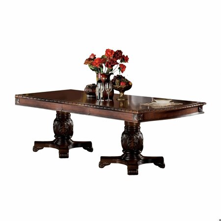 HOMEROOTS 46 x 96 x 31 in. Cherry Wood Poly Resin Dining Table with Double Pedestal 346969